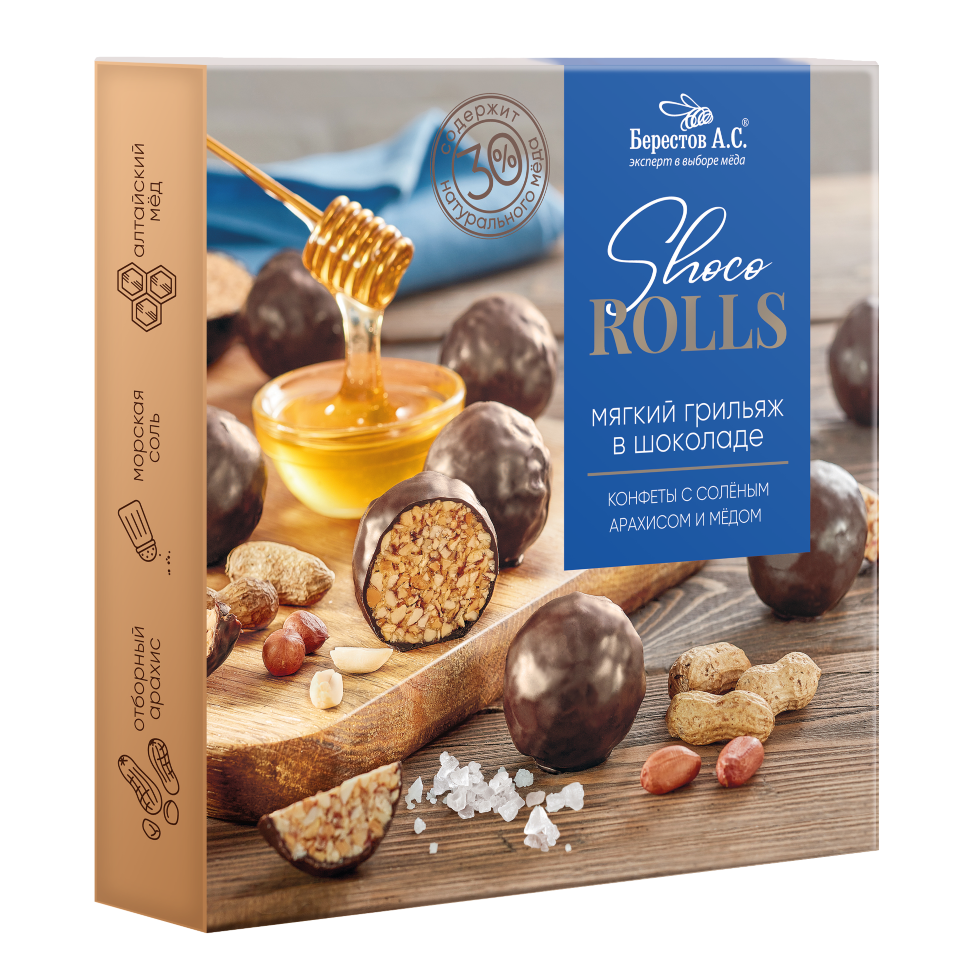  Берестов Shoco Rolls конфеты с арахисом, солью и медом, 135г   во Владикавказе